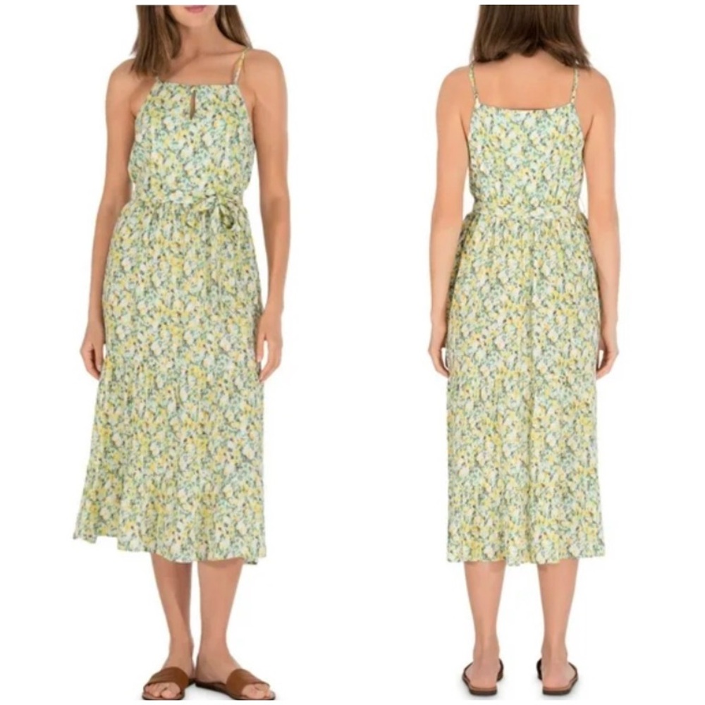 NEW Studio B by Bobeau Abstract Tiered Belted Midi Dress